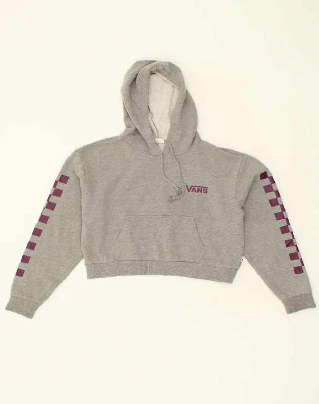 VANS Womens Oversized Crop Hoodie Jumper UK 6 XS Grey Cotton