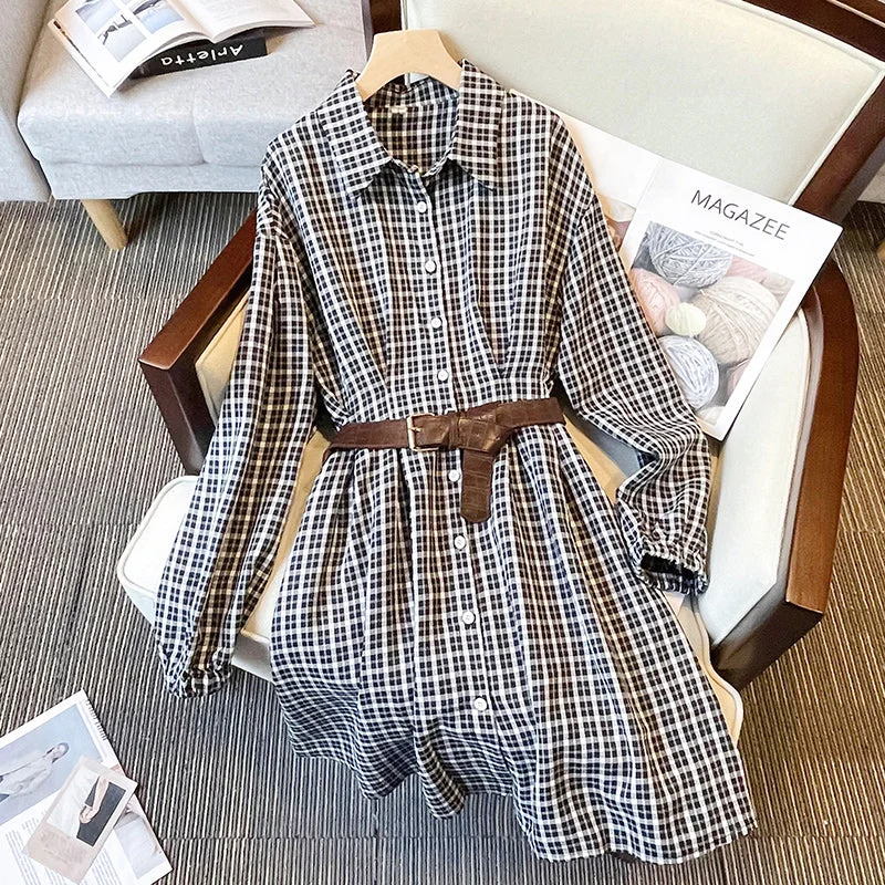 Plus Size Korean Checked Shirt Dress