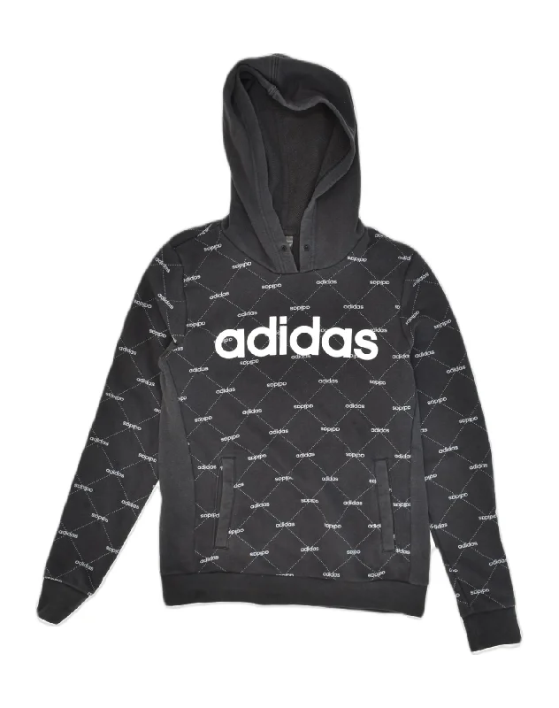 ADIDAS Womens Graphic Hoodie Jumper UK 4/6 XS Black Cotton