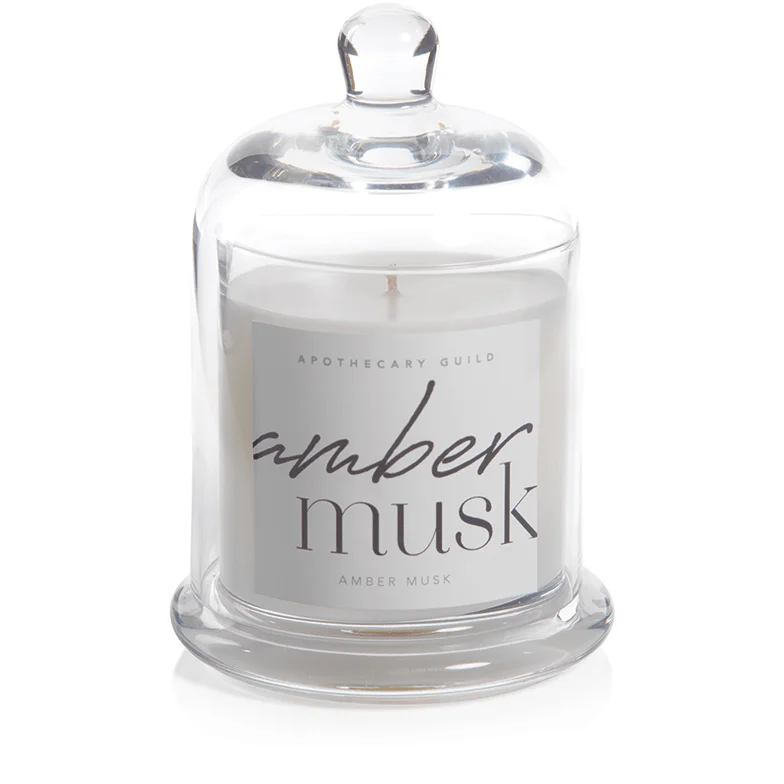 Amber Musk Scented Candle Jar with Glass Dome