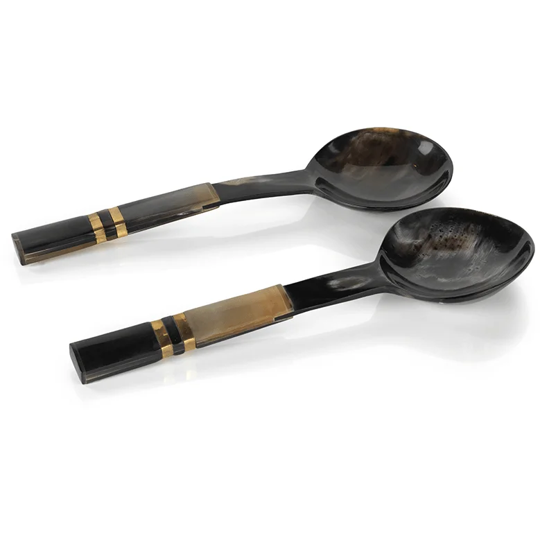 Seychelles Salad Server with Horn Handle Pair