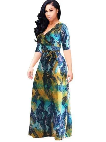 Floral Dress V Neck Plus Size Maxi Dress