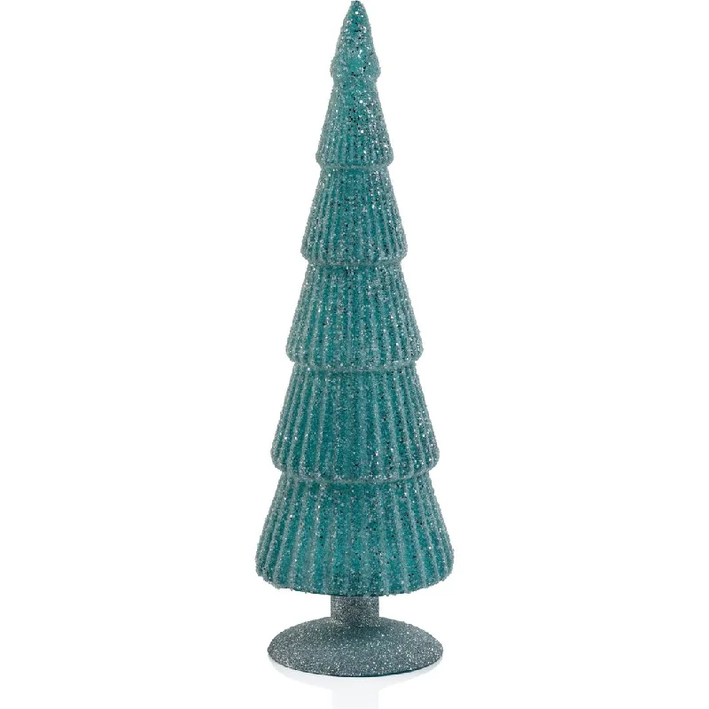 Amaryllis Blue Glass Tree on Silver Glitter Base, Set of 2