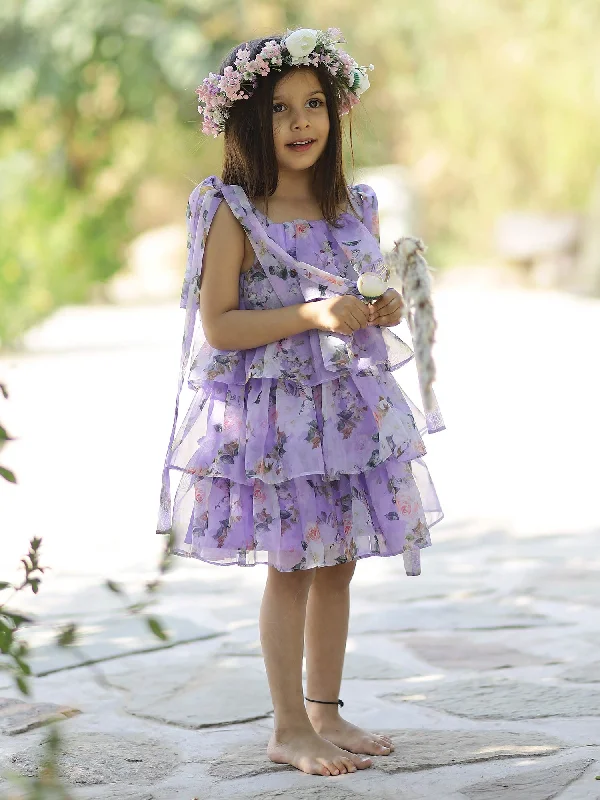 Printed Floral Lavender Party Dress