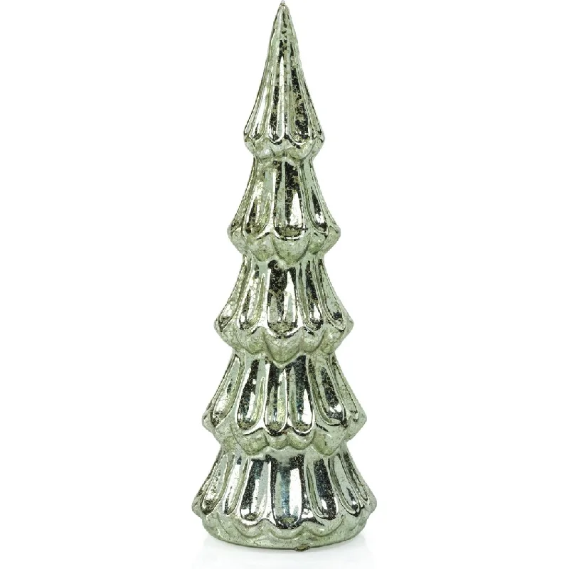 Marron Vintage Light Green LED Glass  Tabletop Trees, Set of 2