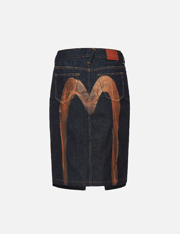 Brushstroke Daicock Split-Front Denim Pencil Skirt