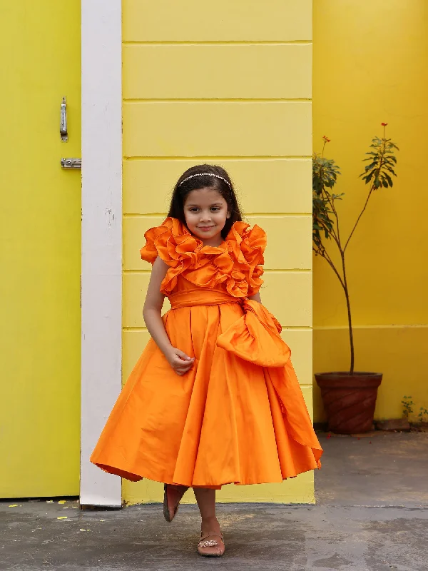 Sample Orange Ruffled Prom Party Girl Dress