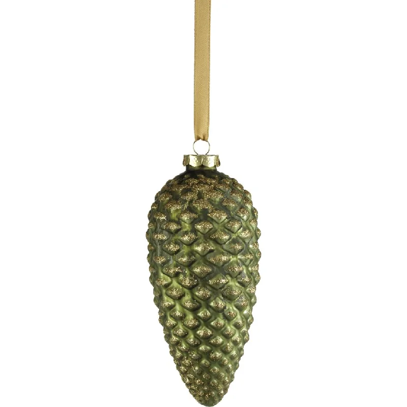 Cariad Green Glass Pine Cone Ornaments, Set of 6