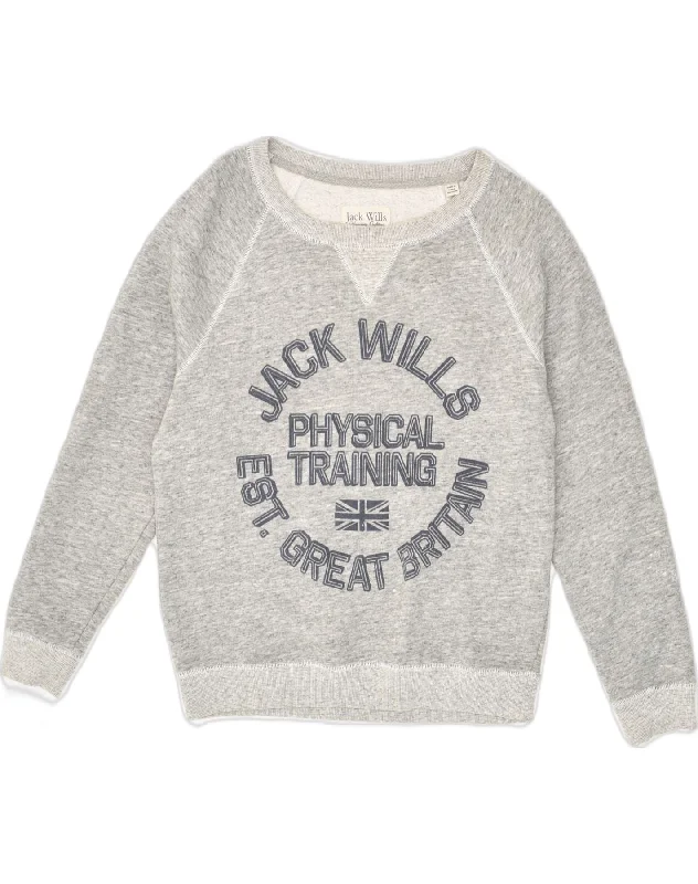 JACK WILLS Womens Graphic Sweatshirt Jumper UK 10 Small Grey Cotton