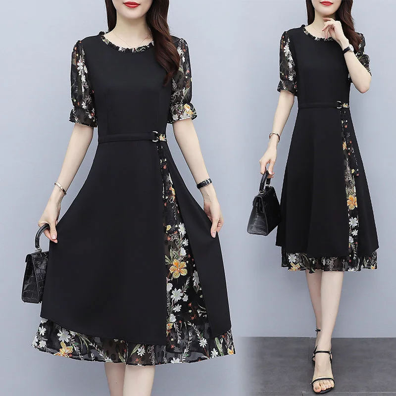 Plus Size Chiffon Floral Layer Dress