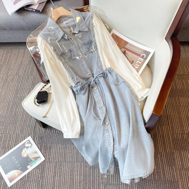 Plus Size Denim Long Sleeve Dress