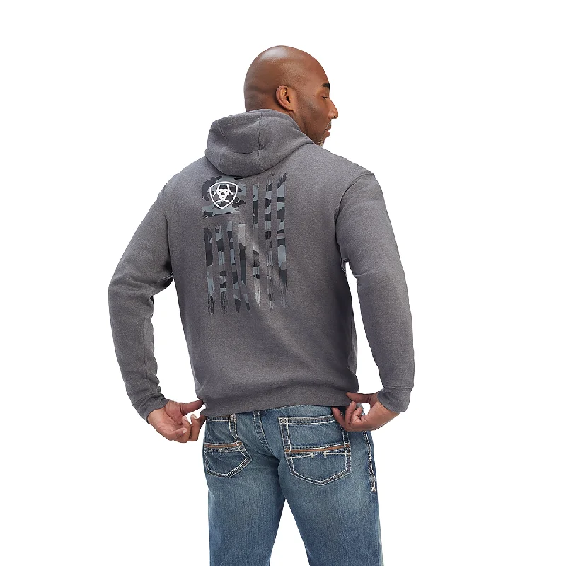 Ariat® Men's Camo Flag Charcoal Heather Hoodie 10041730