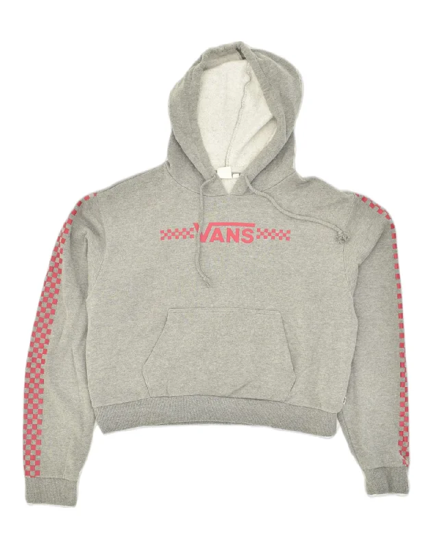 VANS Womens Crop Graphic Hoodie Jumper UK 14 Large Grey Cotton