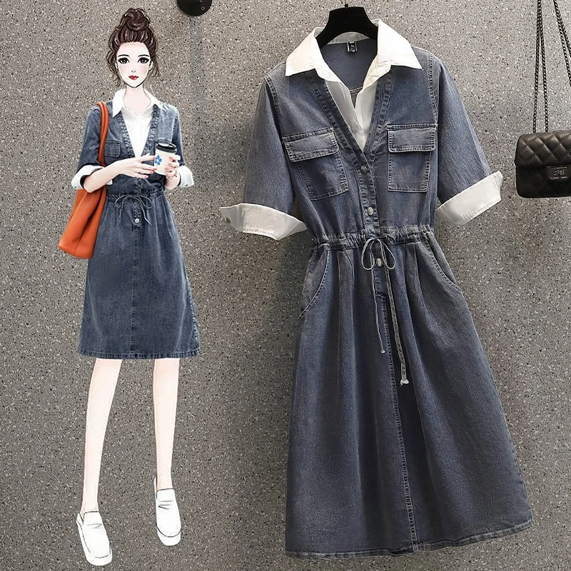 (Ready Stock L - 1 Pc) Plus Size Shirt Layer Denim Dress