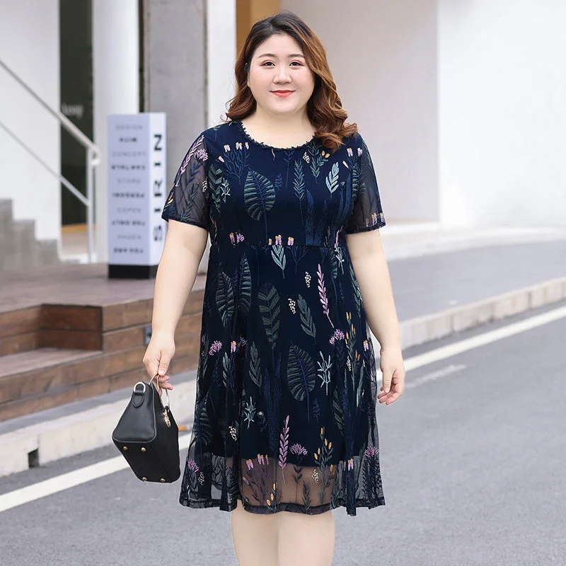 (Ready Stock 2XL - 1 Pc) Plus Size Nature Embroidery Dress