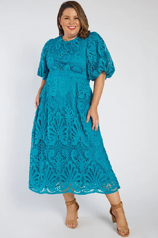 Neva Teal Lace Party Dress