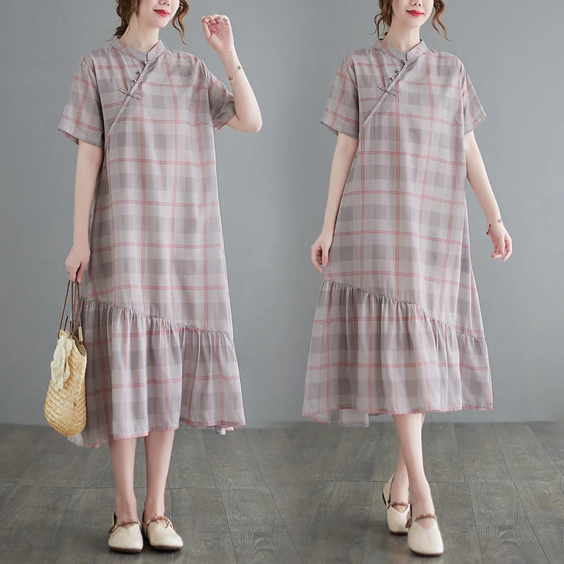 Plus Size Vintage Checks Mermaid Qipao Dress