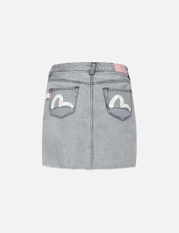 Distressed Seagull Appliqué Embroidery Fashion Fit Denim Skirt