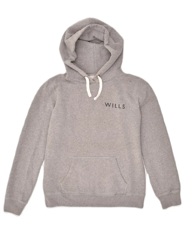 JACK WILLS Womens Graphic Hoodie Jumper UK 8 Small Grey Cotton