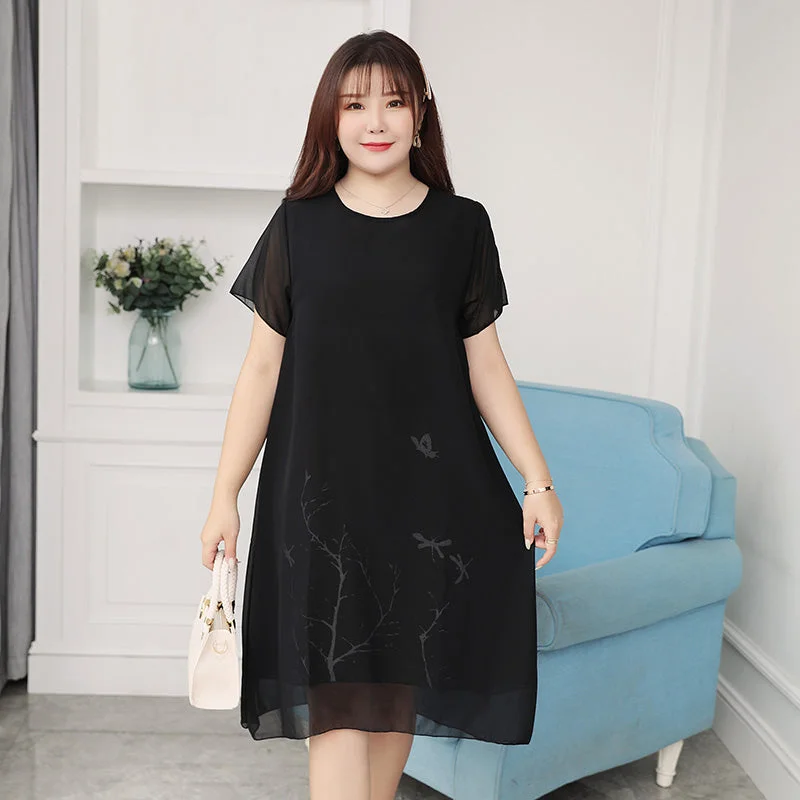 Plus size black nature chiffon dress