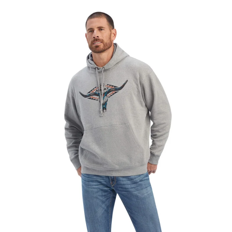 Ariat® Men's Horns Southwest Grey Heather Pullover Hoodie 10041725