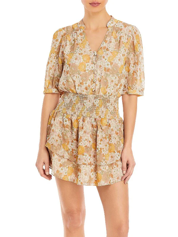 Womens Floral Print Short Mini Dress