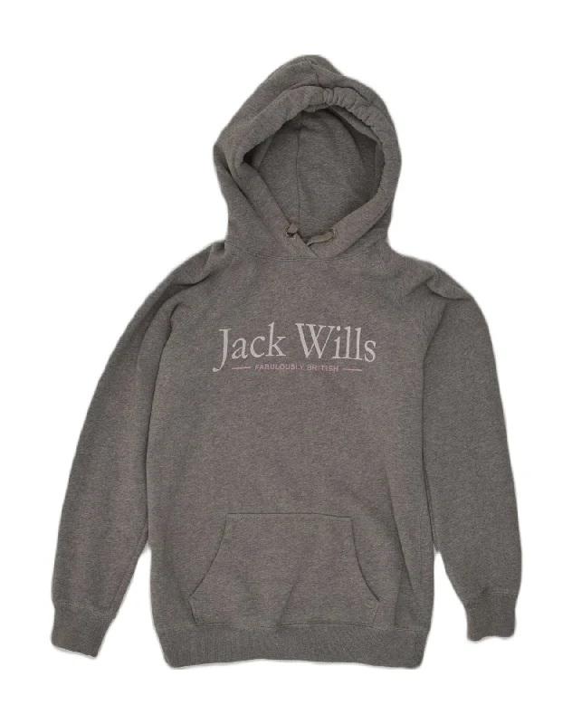 JACK WILLS Womens Loose Fit Graphic Hoodie Jumper UK 6 XS  Grey Cotton