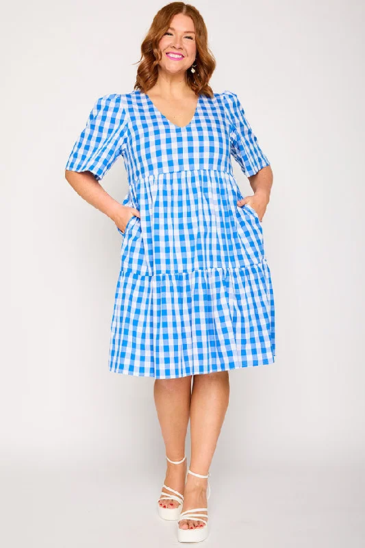 Rachelle Cobalt Gingham Dress