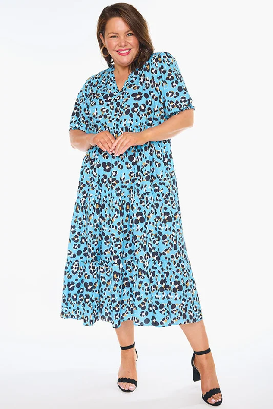 Sylvia Blue Leopard Dress