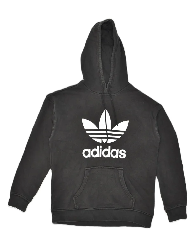 ADIDAS Womens Oversized Graphic Hoodie Jumper UK 10 Small Black Cotton