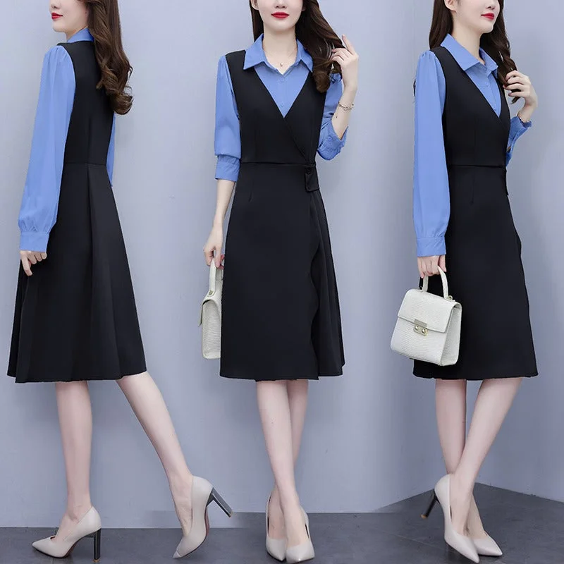 Plus Size Korean Work Long Sleeve Shirt Dress