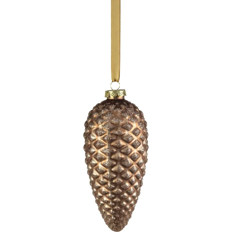 Cariad Copper Bronze Glass Pine Cone Ornaments, Set of 6