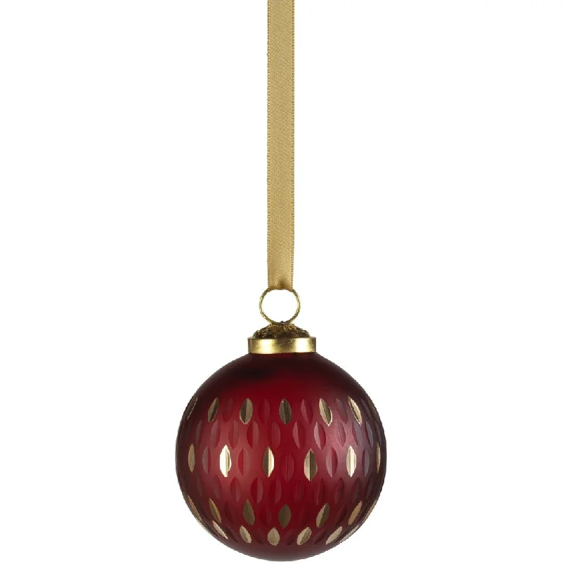 Red Frosted & Etched in Gold Glass Ball Ornaments, Set of 6