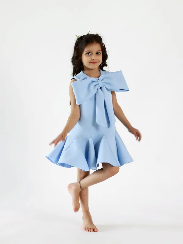 JANYAS CLOSET Blue Neoprene Fish Cut Bow Dress