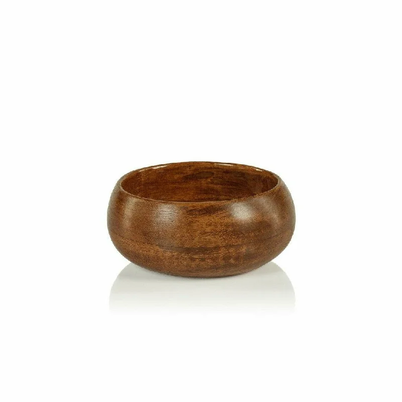 Prato Round Mango Wood Bowl in Walnut Enamel