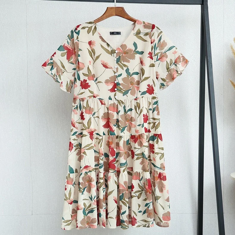 (Ready Stock 10XL - 1 Pc) (4XL-10XL) Plus Size Floral Tier Dress (EXTRA BIG SIZE)