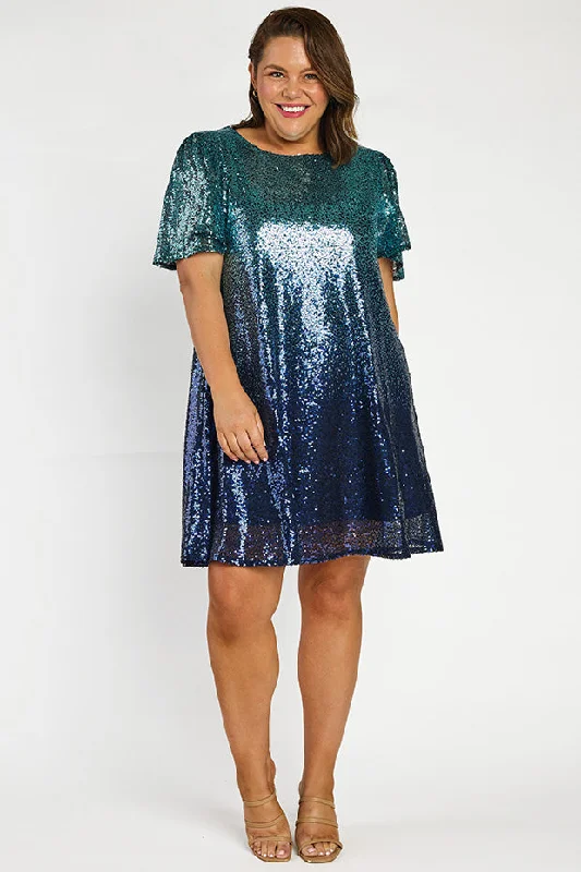 Taylor Ombre Blue Sequin Dress