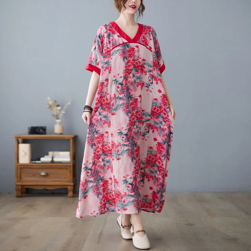 Plus Size Oriental Floral Midi Dress