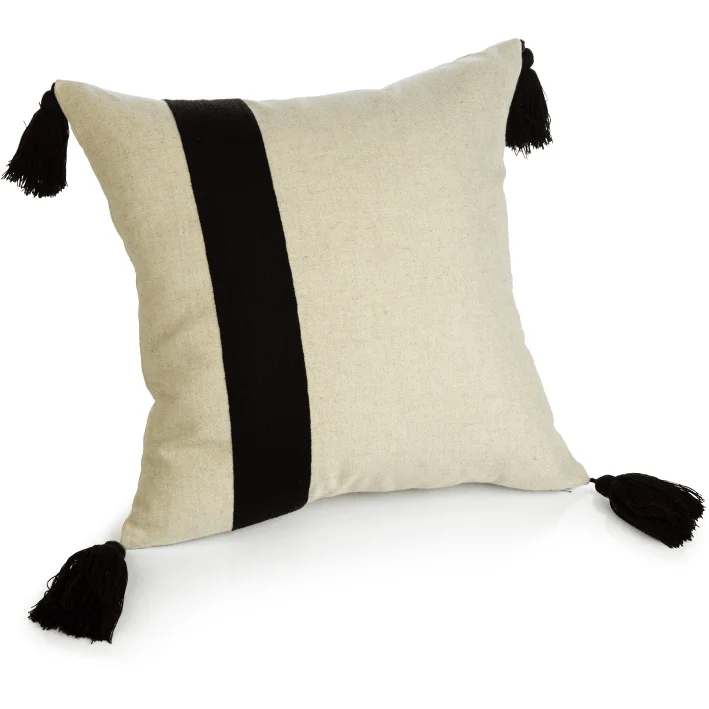 Positano Embroidered Throw Pillow with Tassels, 18" x 18"