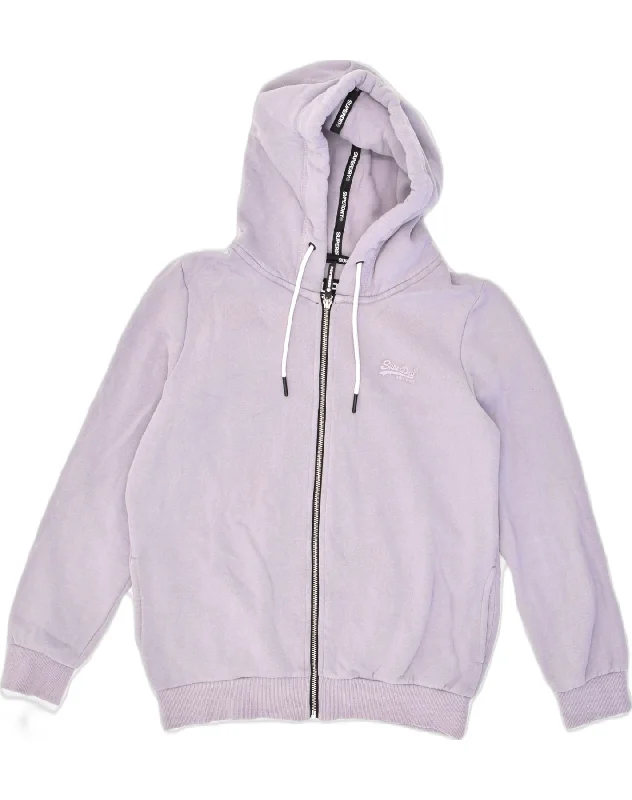 SUPERDRY Womens Zip Hoodie Sweater UK 10 Small  Purple Cotton