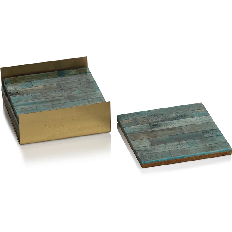 Zel 4-Piece Set Coasters on Metal Tray