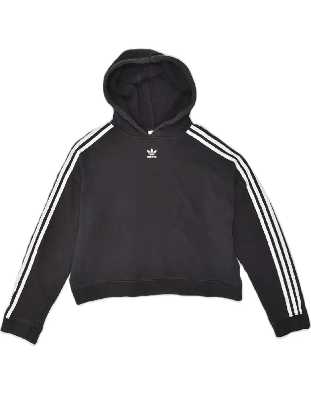 ADIDAS Womens Oversized Crop Hoodie Jumper UK 12 Medium Black Cotton