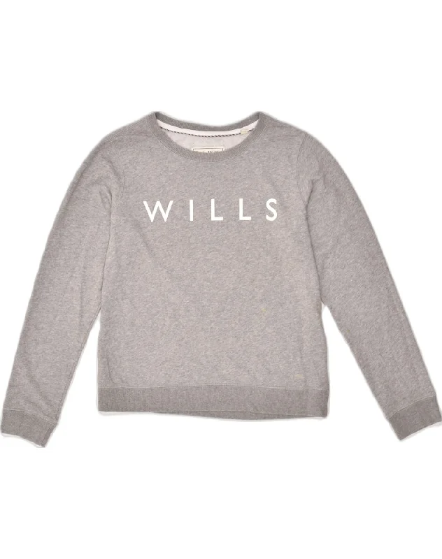 JACK WILLS Womens Graphic Sweatshirt Jumper UK 10 Small Grey Cotton