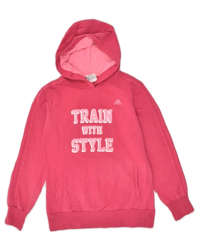 ADIDAS Womens Graphic Hoodie Jumper UK 14 Medium Pink Cotton