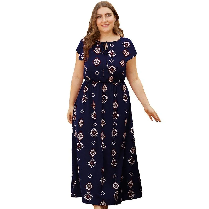 Printed Short-Sleeve Maxi Dress