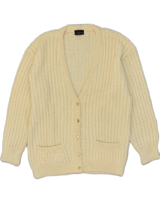 VINTAGE Womens Cardigan Sweater IT 50 XL Beige Wool