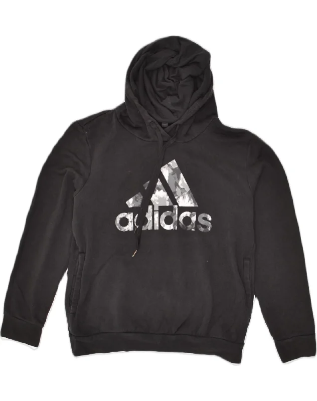 ADIDAS Womens Graphic Hoodie Jumper UK 12/14 Medium Black Cotton