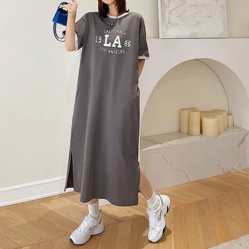 Plus Size Korean LA Midi T Shirt Dress