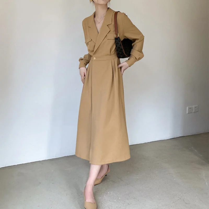 Plus Size Korean Trench Midi Shirt Dress