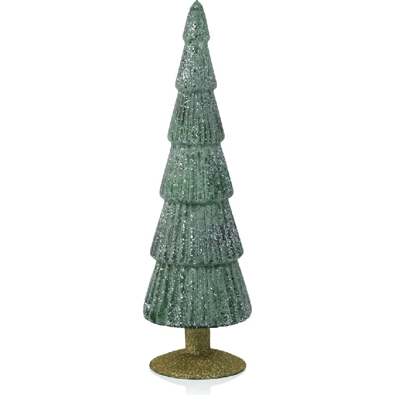 Amaryllis Green Glass Tree on Gold Glitter Base, Set of 2